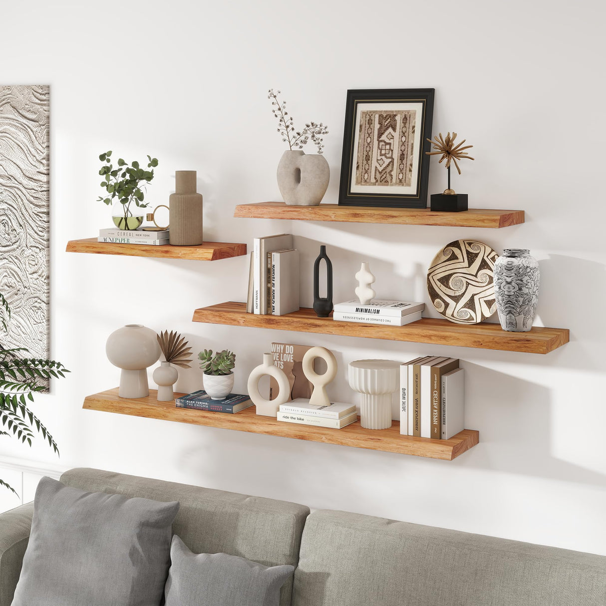 24" Rustic Elm Wood Floating Shelves for Wall