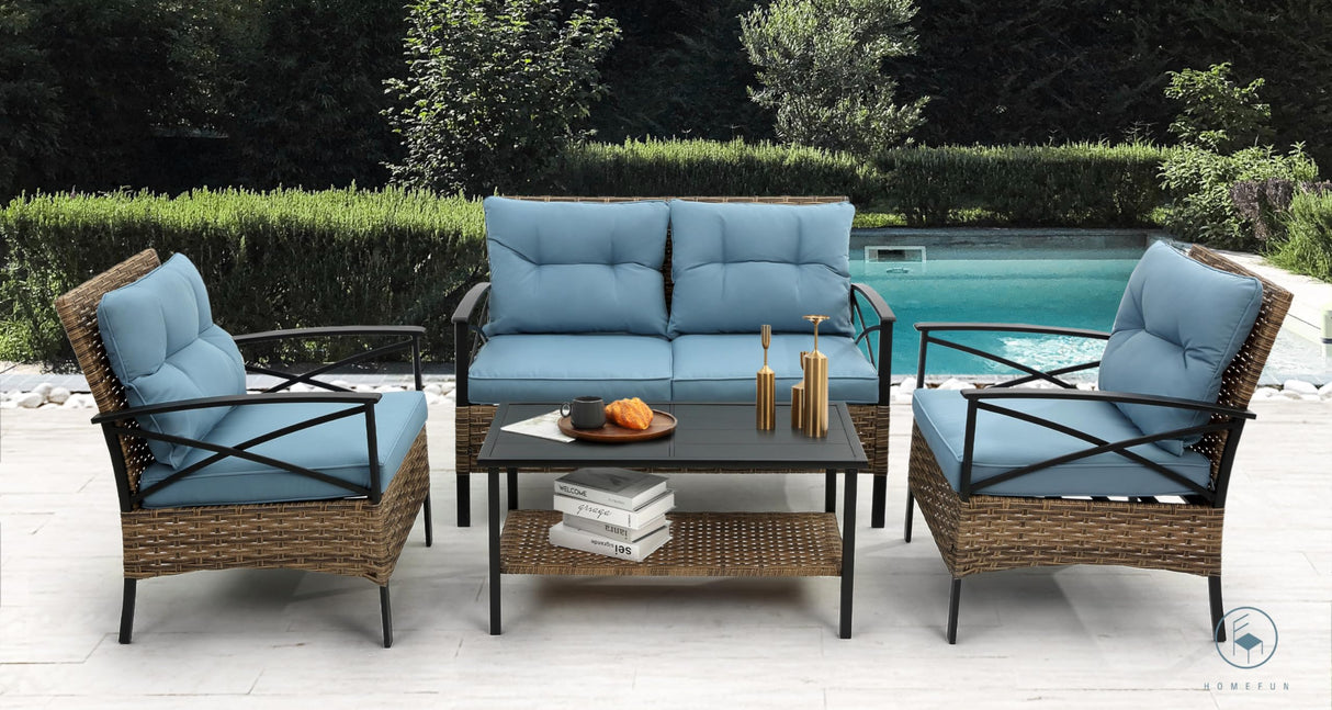 Outdoor Patio Furniture Set, 4 Piece Wicker Conversation Sets