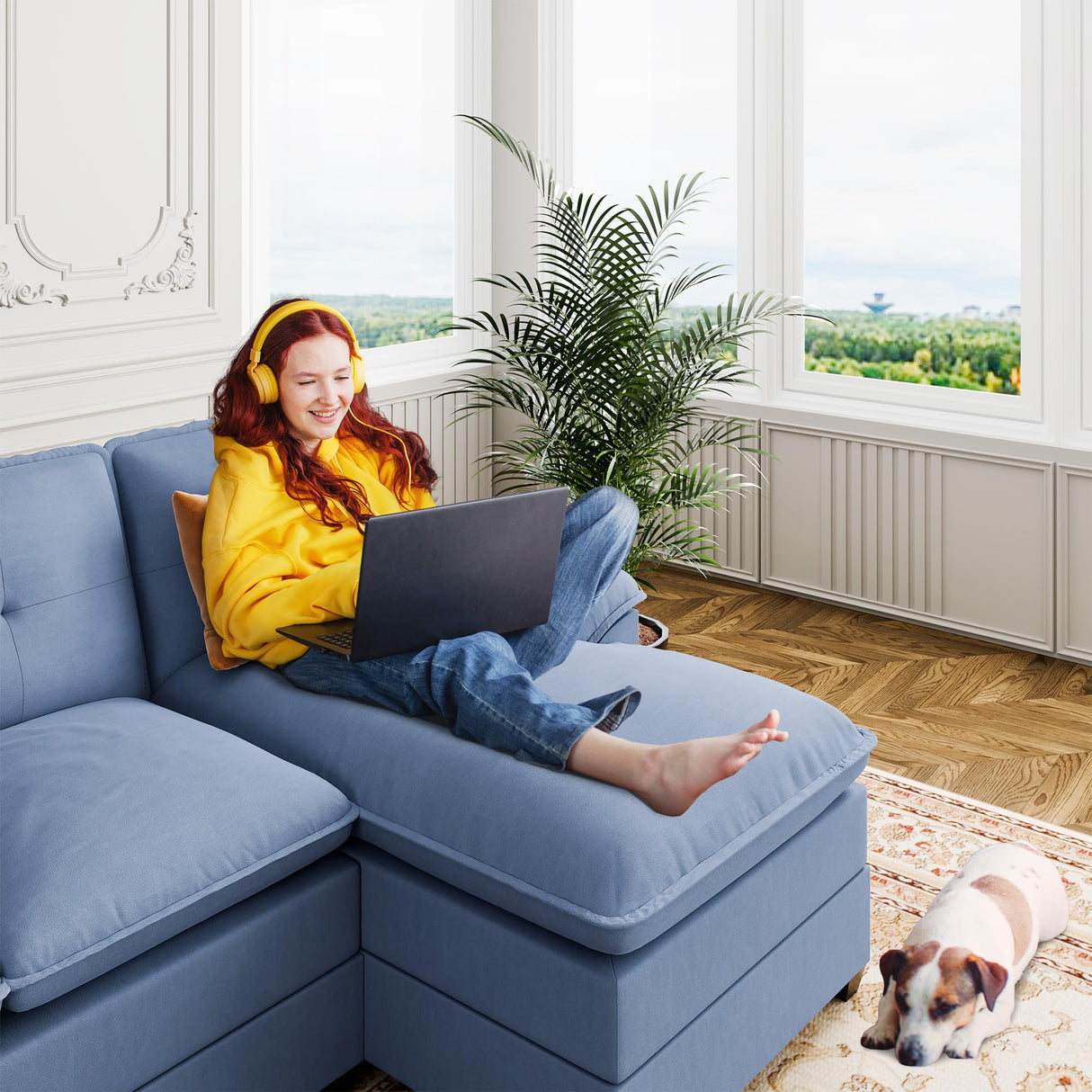 110" Sectional Sofa Couch, U-Shaped Modular Couch Sleeper