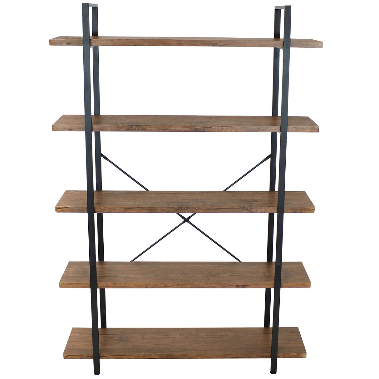 5-Tier Industrial Style Bookshelf with Open Shelves and Veneer Finish - North American