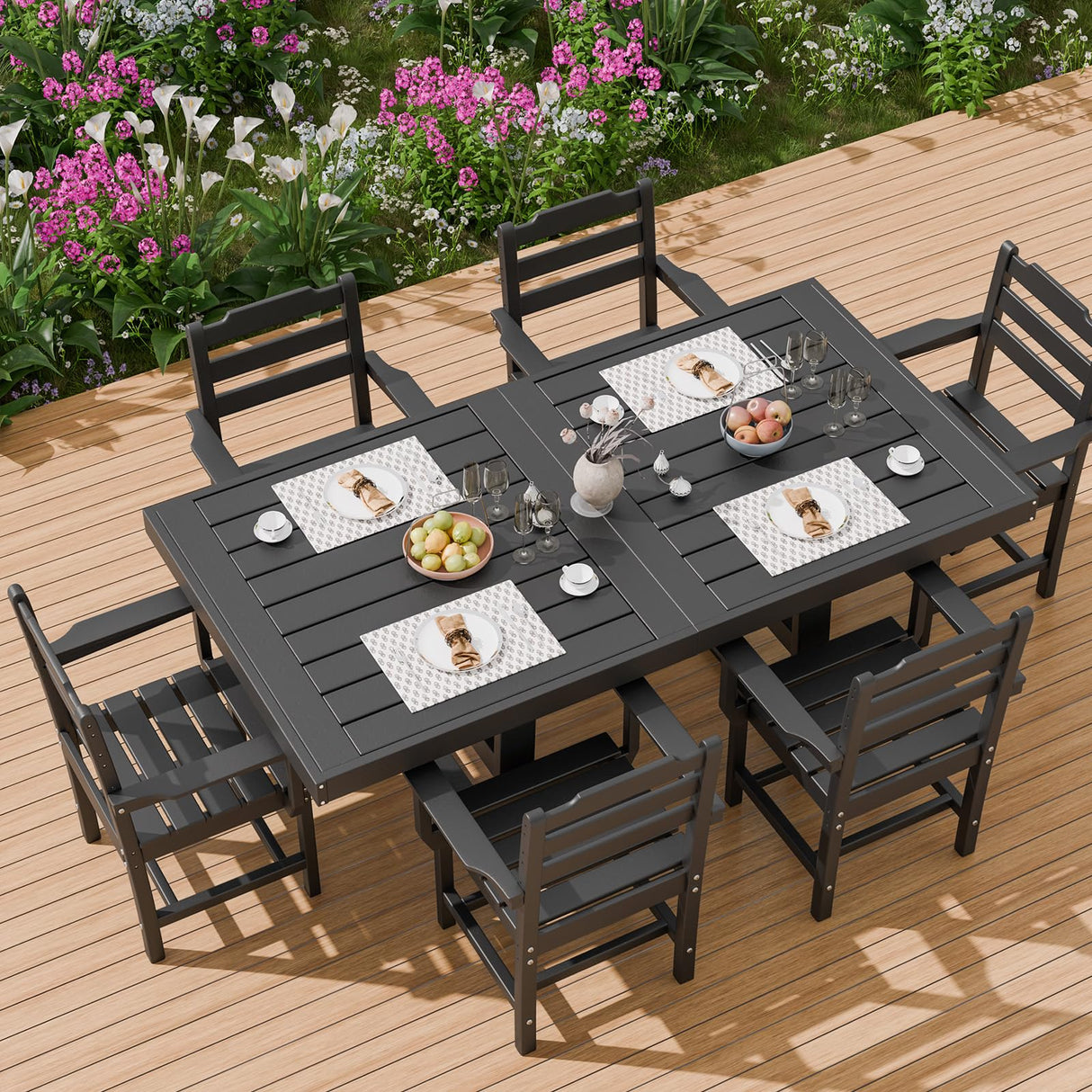 7 Piece Outdoor Dining Set All Weather HDPE Patio Table and Chairs Set for 6