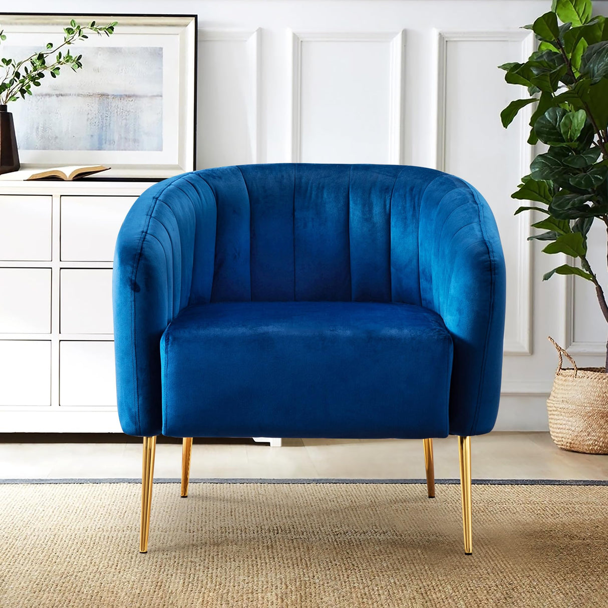 Comfy Velvet Accent Chair Armchair Barrel Chair with Gold Metal Legs Cozy Padded