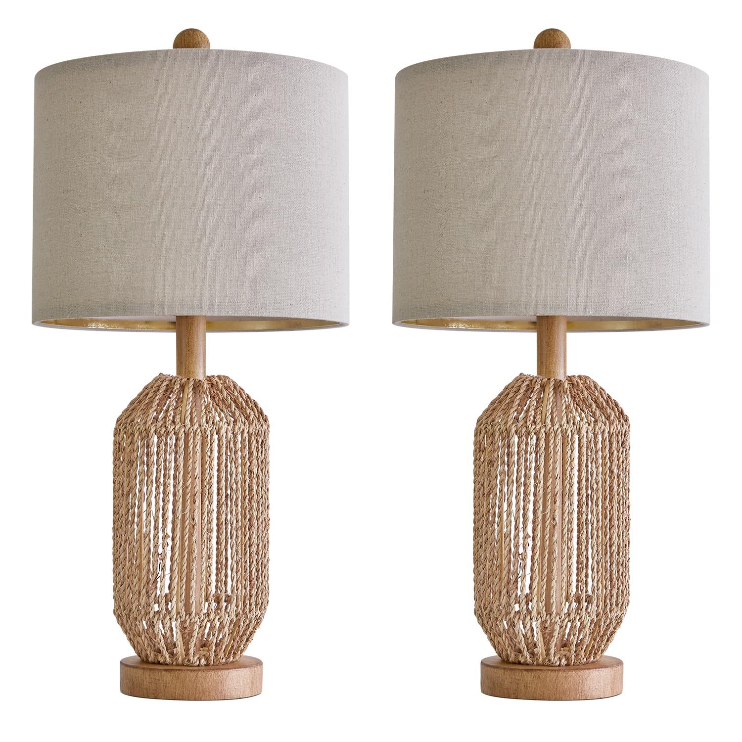 21" Boho Table Lamps Set of 2 for Living Room, Bedside Lamps for Nightstand