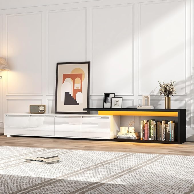 Extendable TV Stand with LED Light, Modern Entertainment Center for up to 120 Inch TV