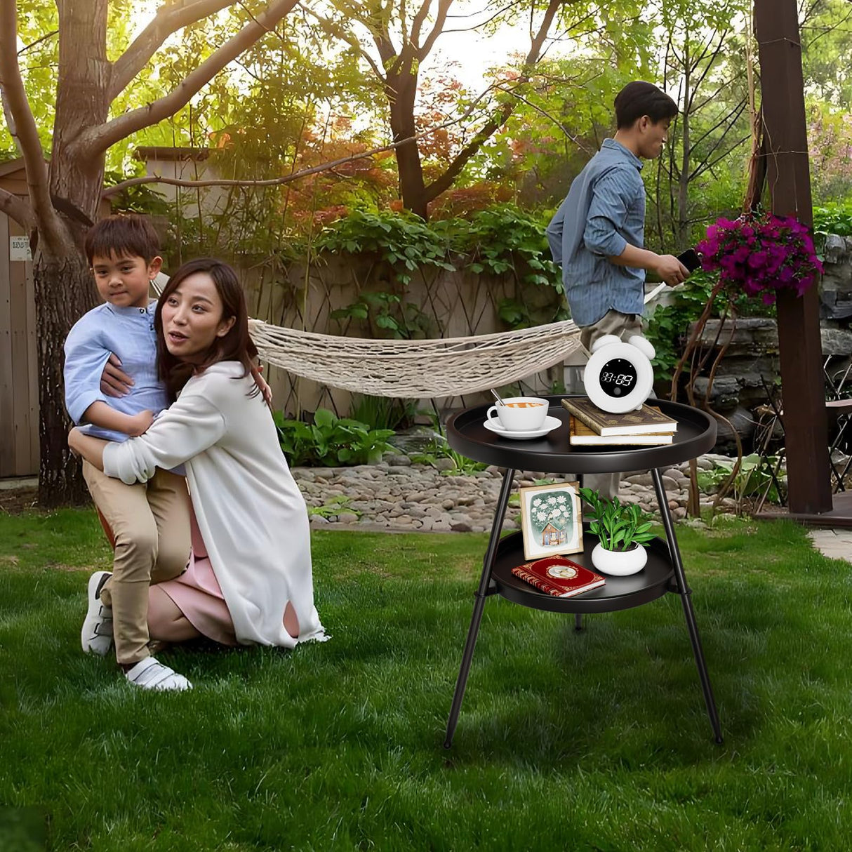 2 Tier Round End Tableļ¼Black Small Side Table Round Metal Coffee Tables Nightstand