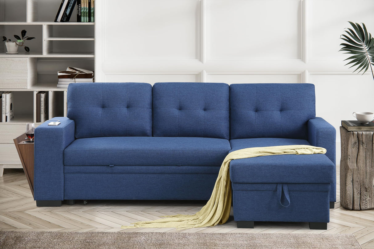 92" L-Shape Sectional Pull Out Sofa Bed with Storage Chaise