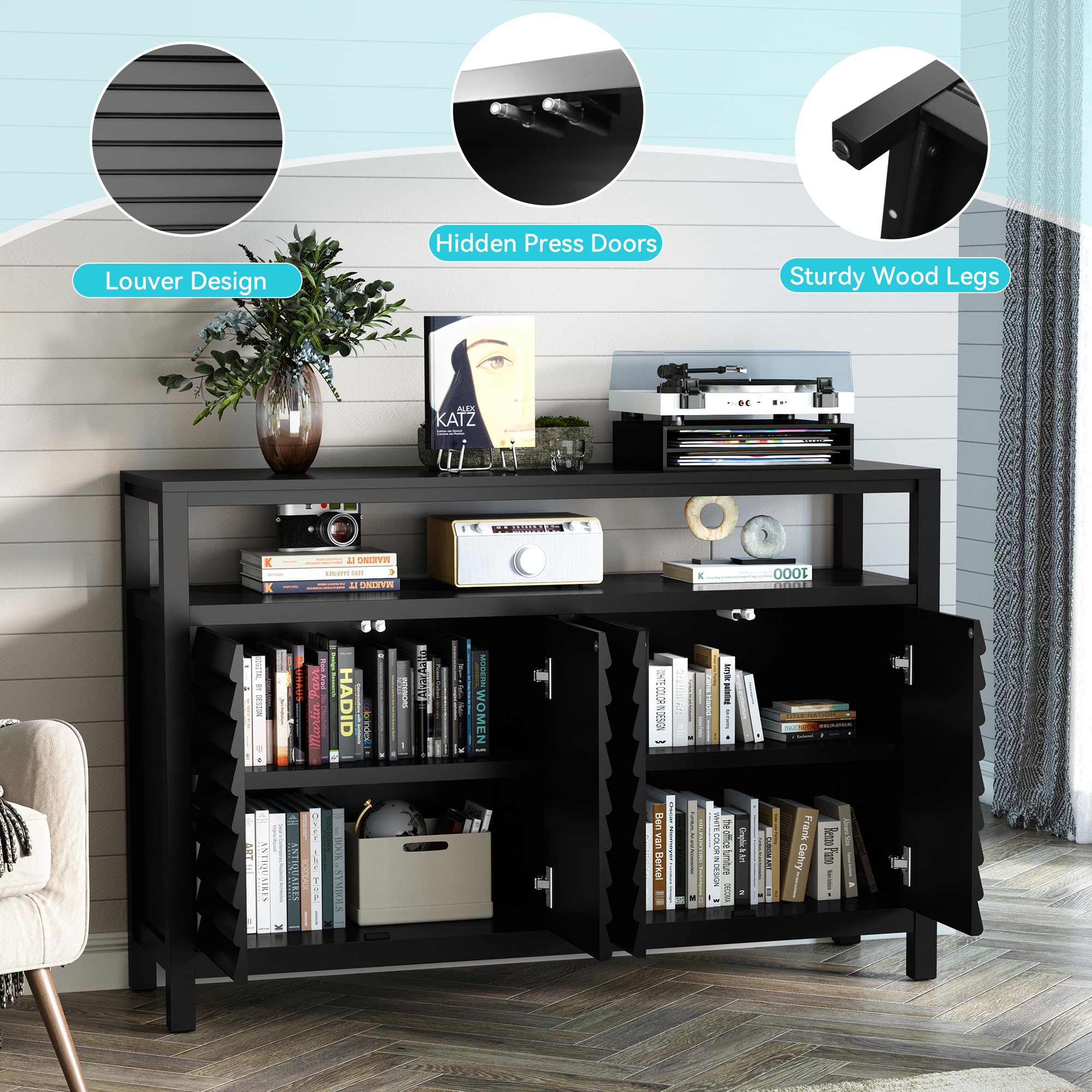 Sideboard Buffet Cabinet with 4 Doors&Shelves, Accent Storage Cabinet with Decorative