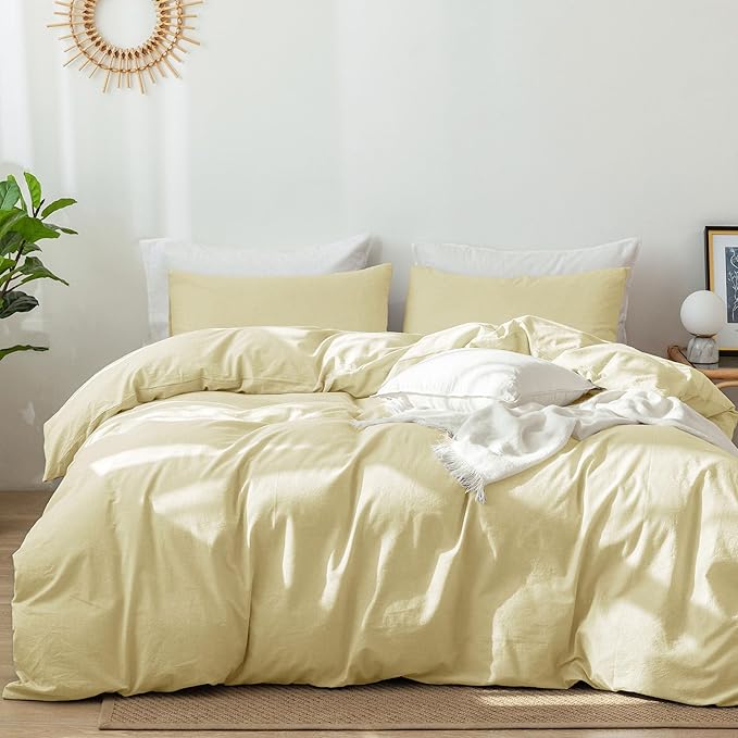 Bedding Duvet Cover Set 100% Washed Cotton Linen Like Textured Breathable Durable