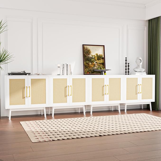 Buffet Cabinet, Rattan Cabinet, Set of 3, Storage Cabinet with 2 Doors