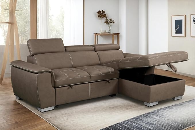 98'' Microfiber L-Shape Sectional Sleeper Couch with Pull-Out Bed, 4-Seater Sofa