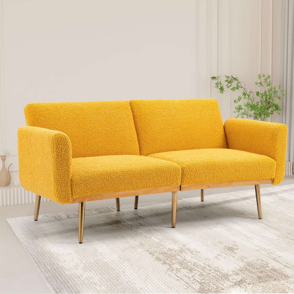 Mid-Century Modern Velvet Loveseat, Petite Accent Sofa Couch
