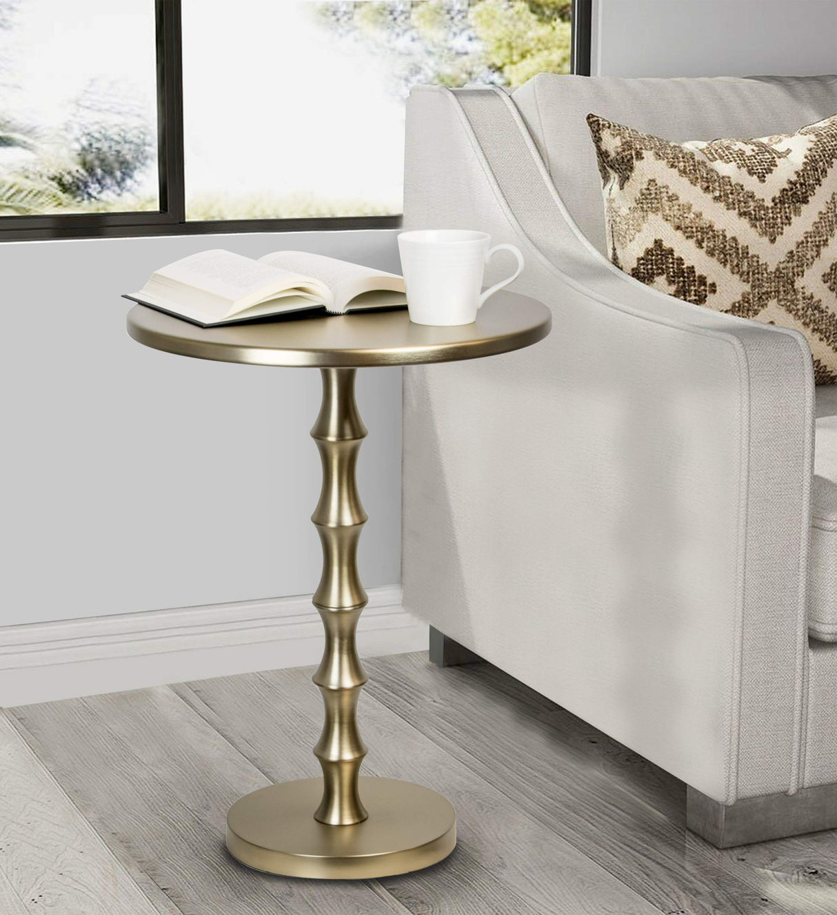 Bora 26.75" Metal Accent Table, Gold End Table, Bronze End Table