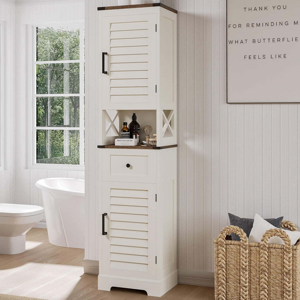 Farmhouse Storage Cabinet, Tall Bathroom Storage Cabinet