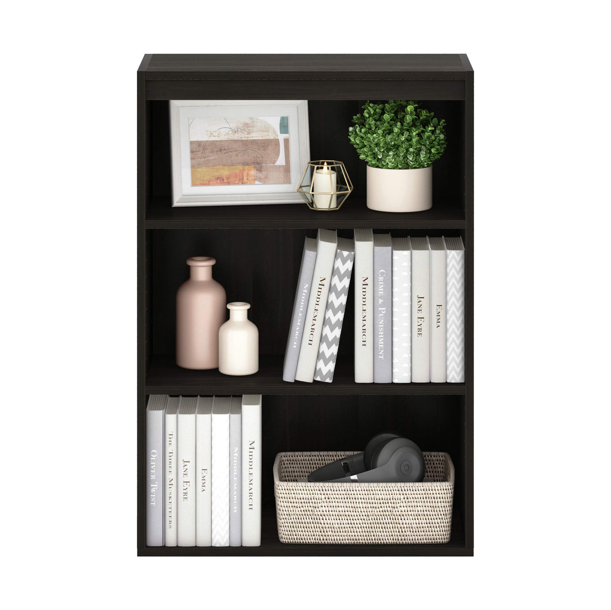 Pasir 3-Tier Open Shelf Bookcase, Dark Espresso