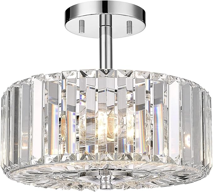 11" Crystal Round Flush Mount Modern Close to Ceiling Light Fixture