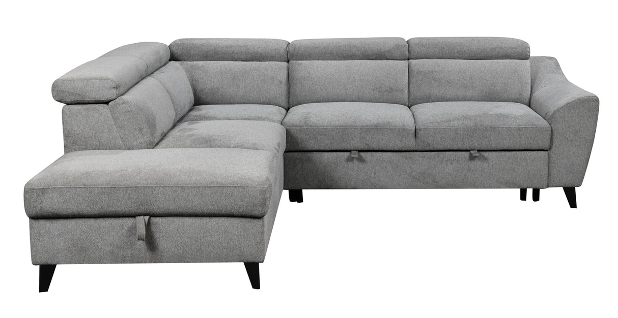 Wrenley Chenille Sectional Sofa w/Sleeper and Storage in Gray