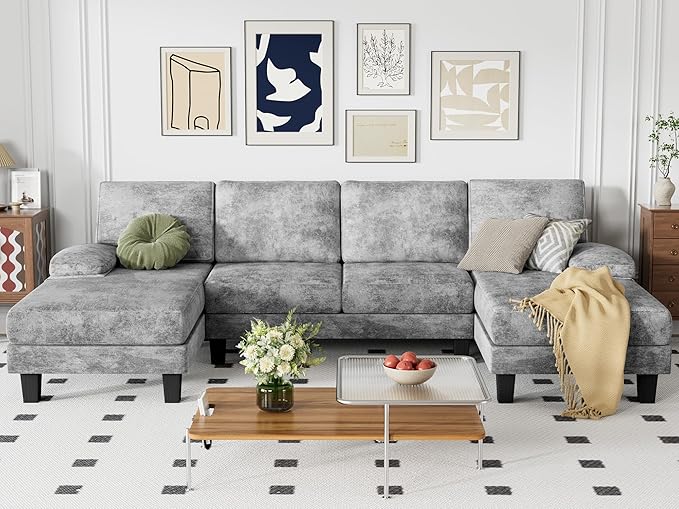 Sofa 110” Corduroy Sectional Comfy Couches for Living Room