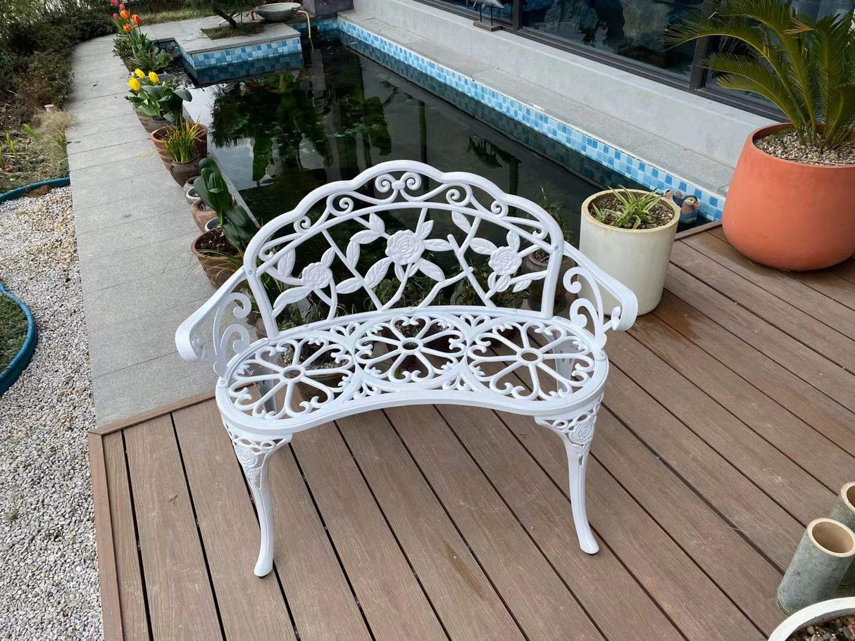 Patio Balcony Bench Double Seat, Anti-Rust Cast Aluminum Patio Garden Bench