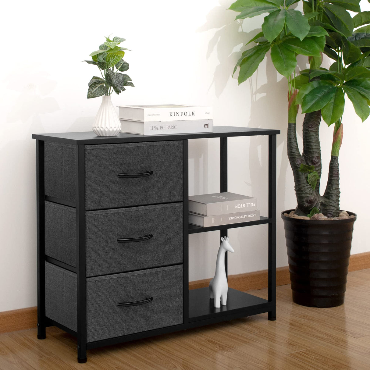 Rustic Brown Fabric Dresser, 4 Drawer Organizer Unit with 2 Shelves