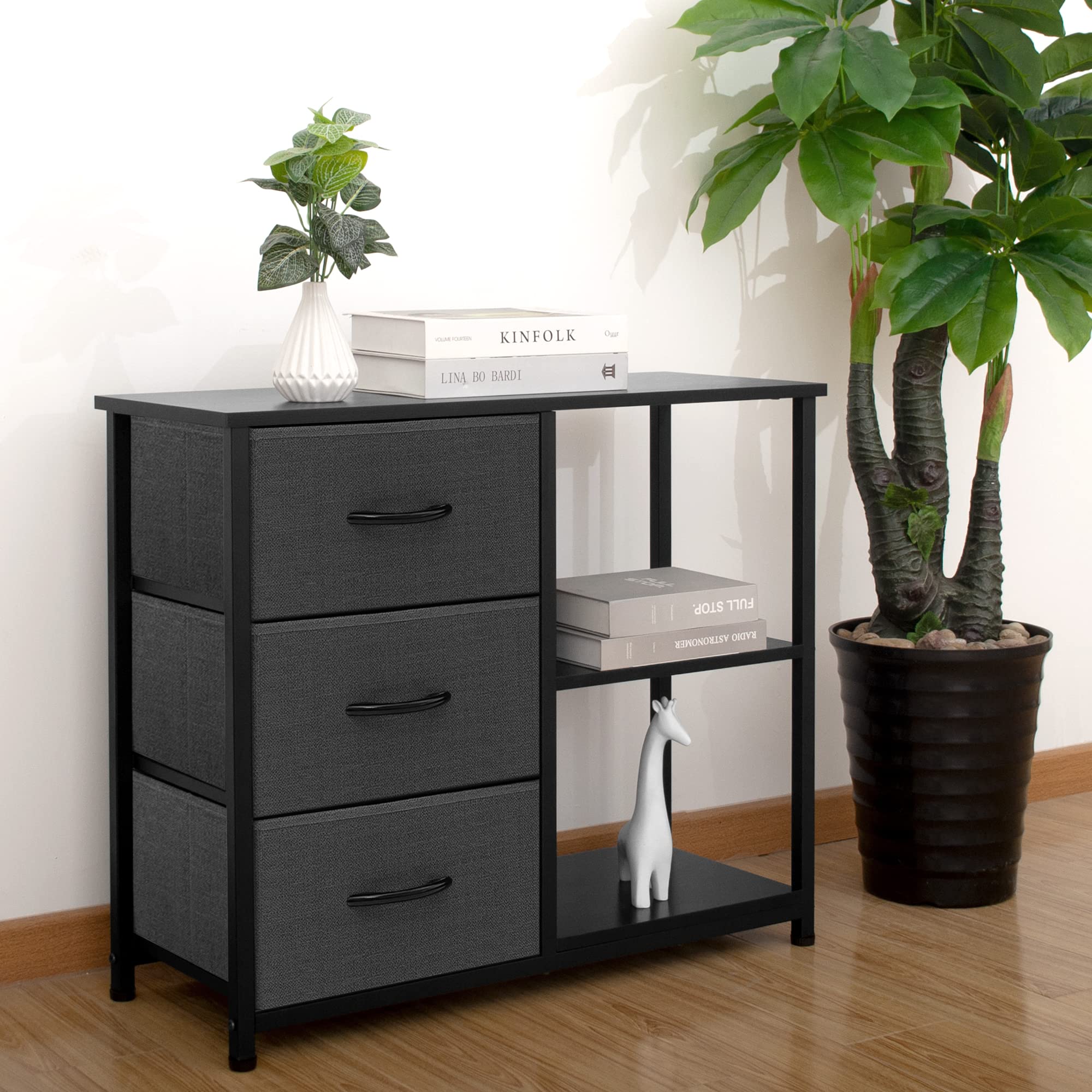 Rustic Brown Fabric Dresser, 4 Drawer Organizer Unit with 2 Shelves