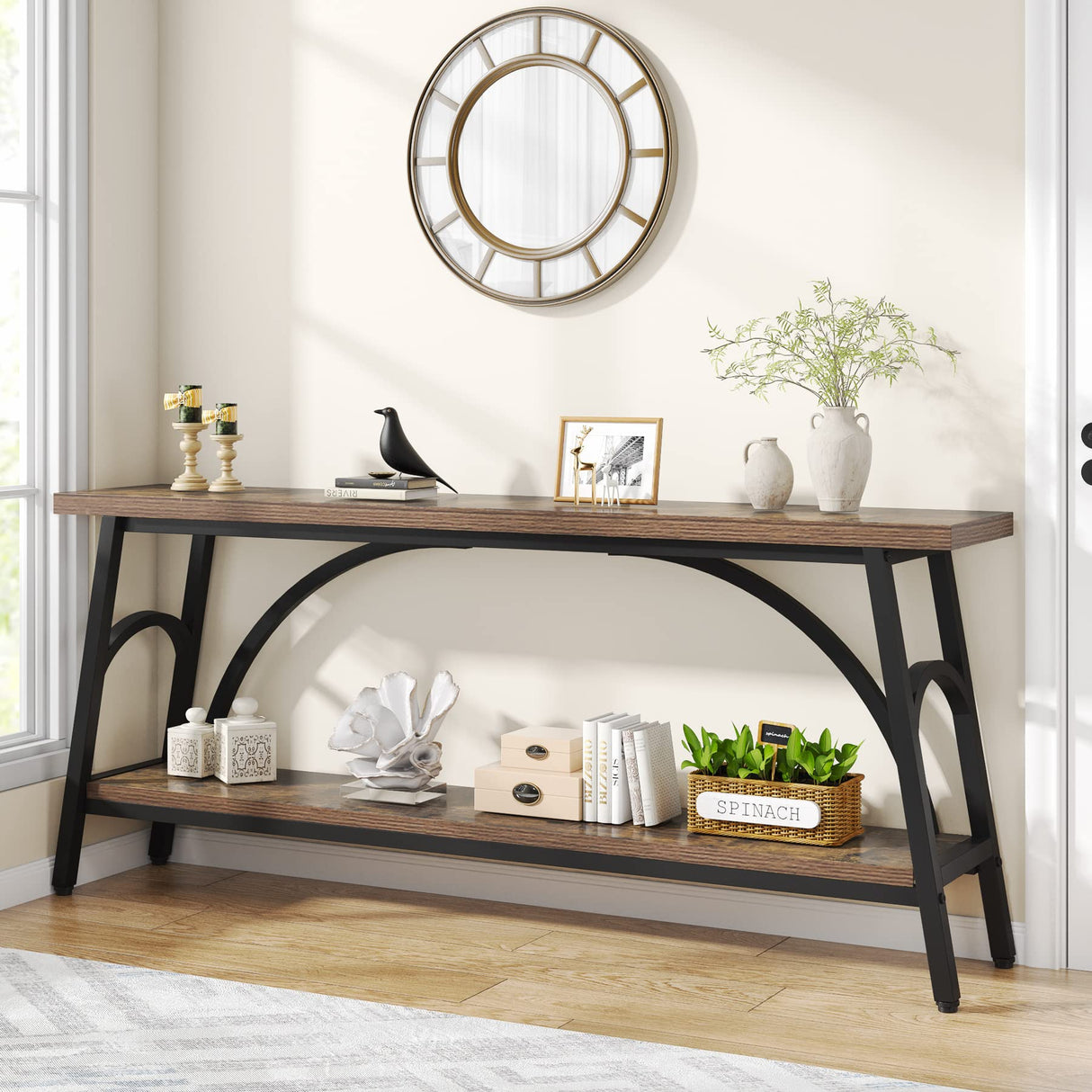 Extra Long Sofa Tables, 70.8”Console Table for Entryway, Wood Console Table 2 Tier TV Stand,