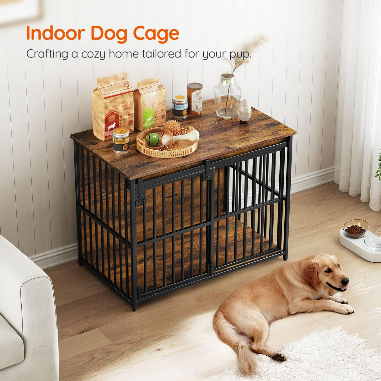 36.6" Heavy Duty Dog Crate Furniture with Sliding Barn Door