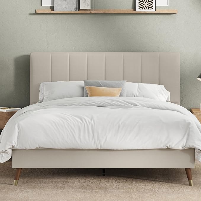 Collette Mid Century Modern Tufted Upholstered Platform Bed Frame