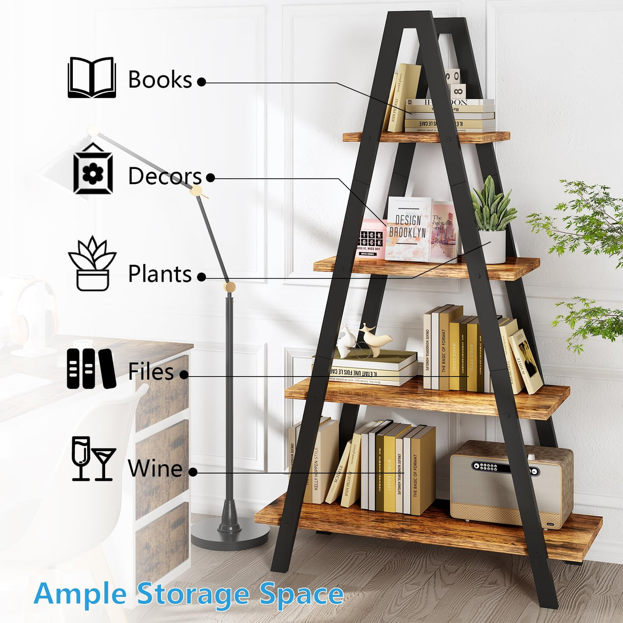 Industrial Bookshelf with Metal Frame by Recaceik - For Home Office and Living Room