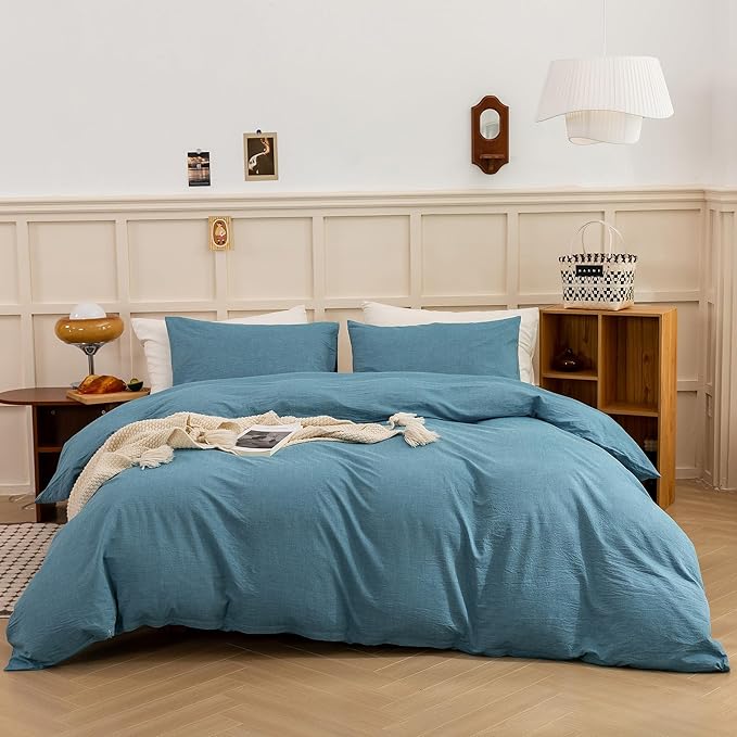 Duvet Cover King Size - Linen Feel Textured Organic Natural 100% Washed Cotton