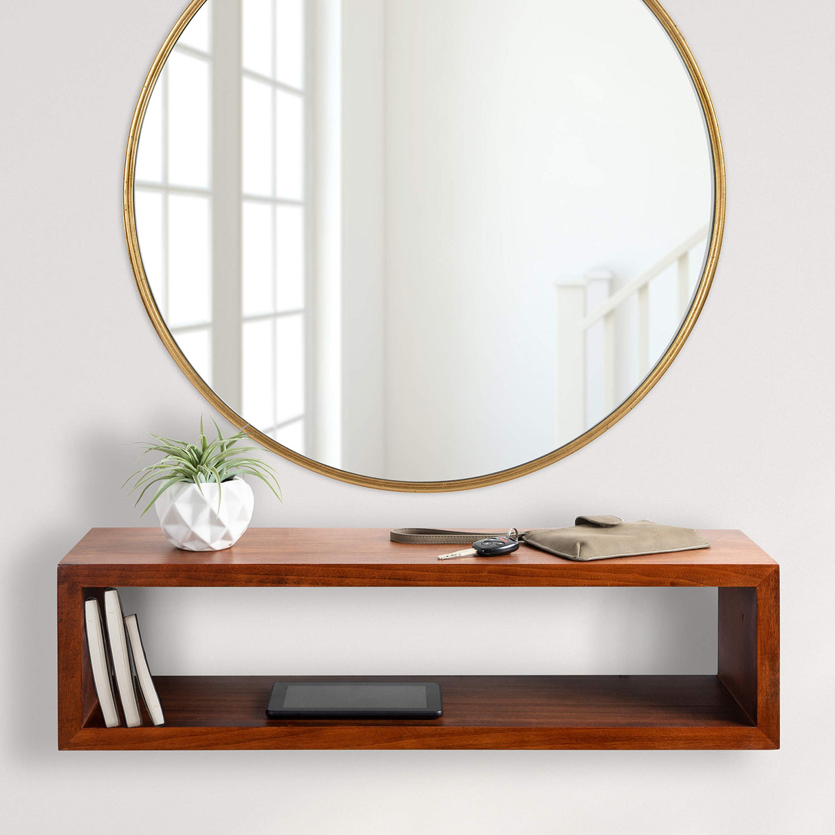 Holt Modern Floating Wood Wall Shelf, 30 x 8, Walnut Brown, Chic Rectangular