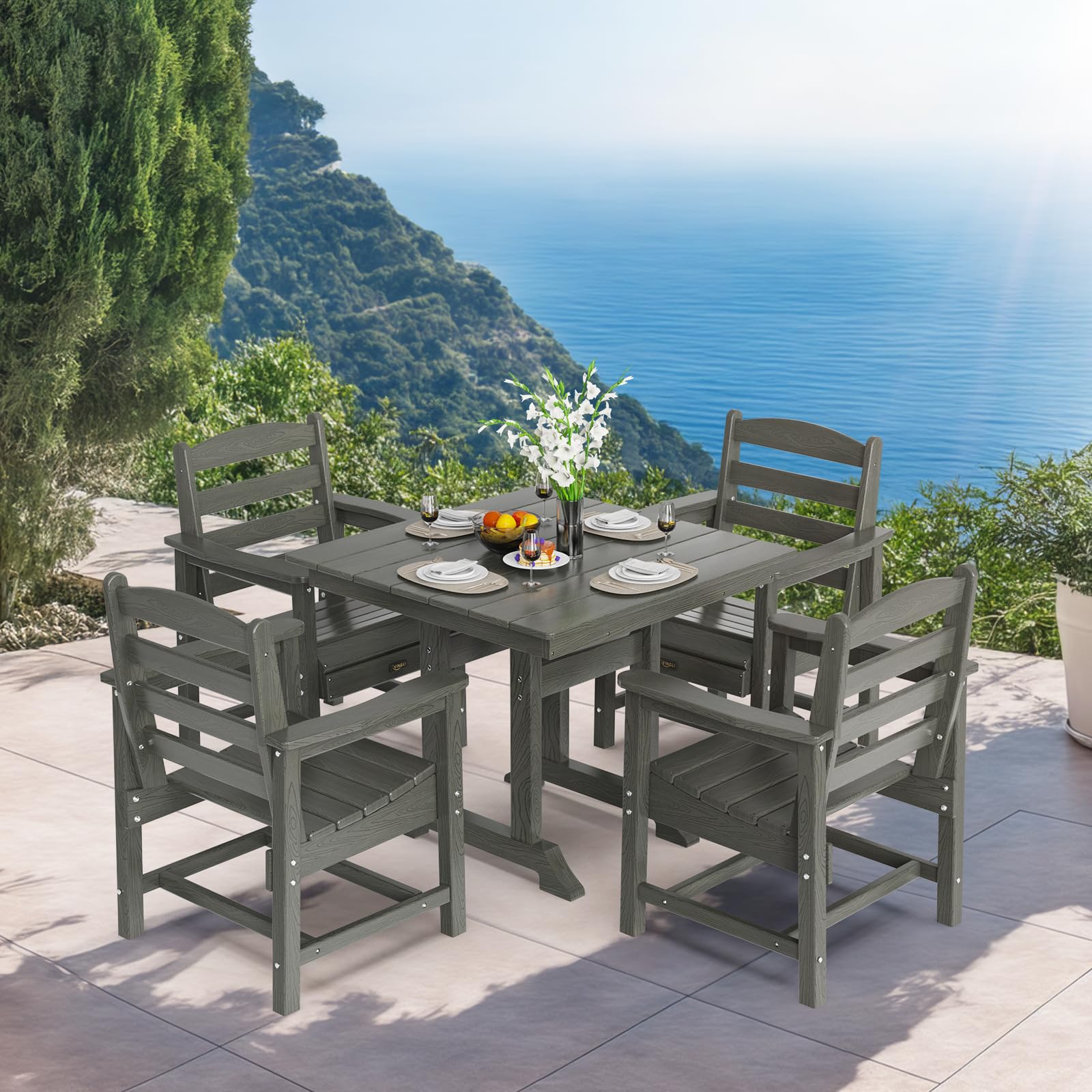 5-Piece Outdoor Patio Dining Set, Outdoor Table and Chairs Set w/Umbrella Hole