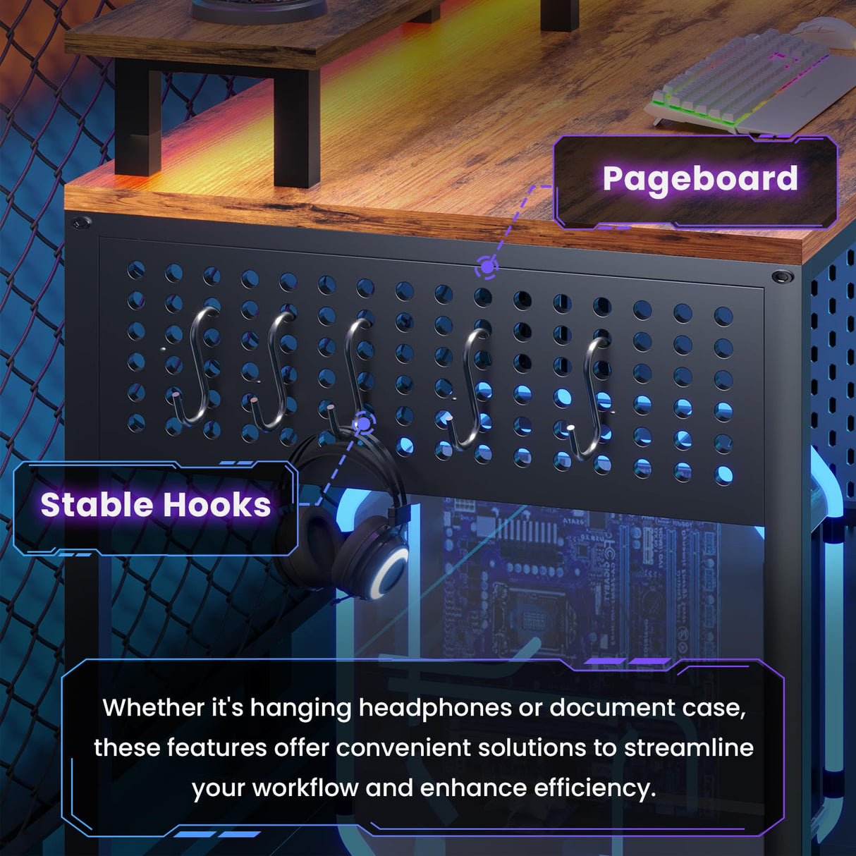 66.9" L Shaped Desk, Reversible Computer Desk with Monitor Stand and Pegboard,