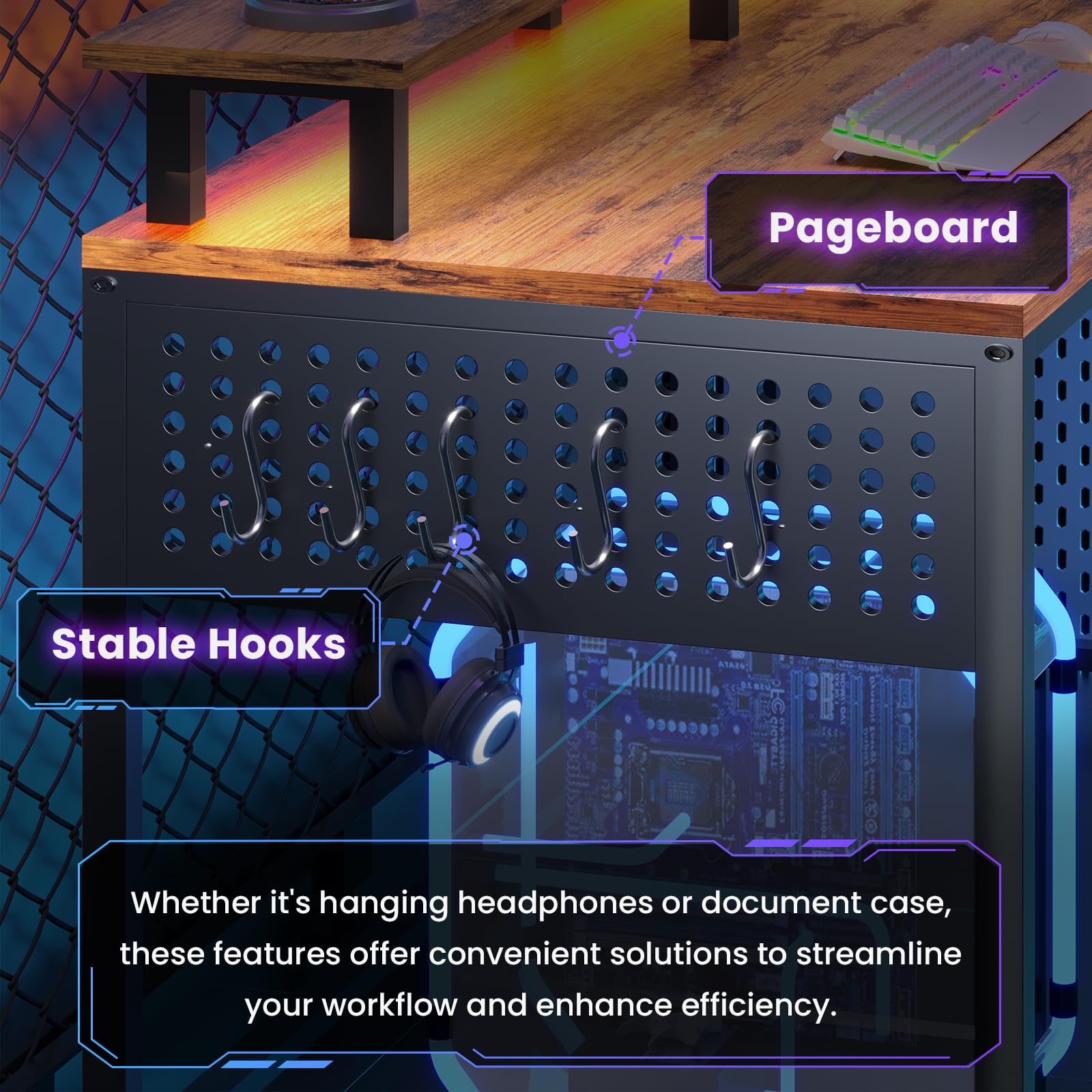 66.9" L Shaped Desk, Reversible Computer Desk with Monitor Stand and Pegboard,