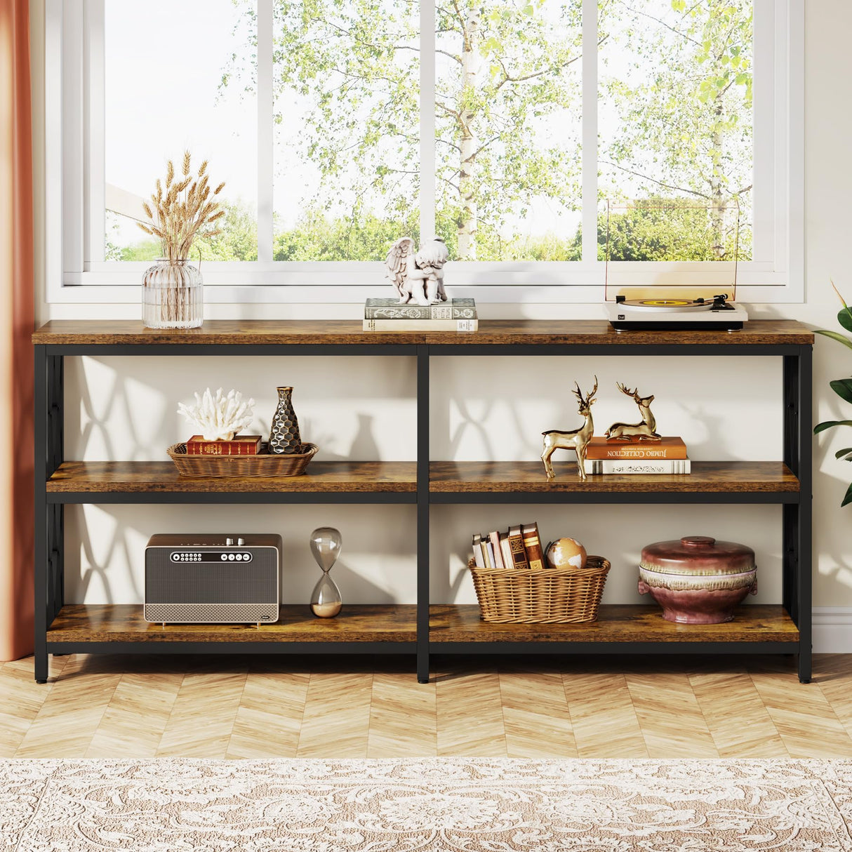 70.9" Long Console Table with Storage Shelves, Industrial 3-Tier Sofa Table for Living Room