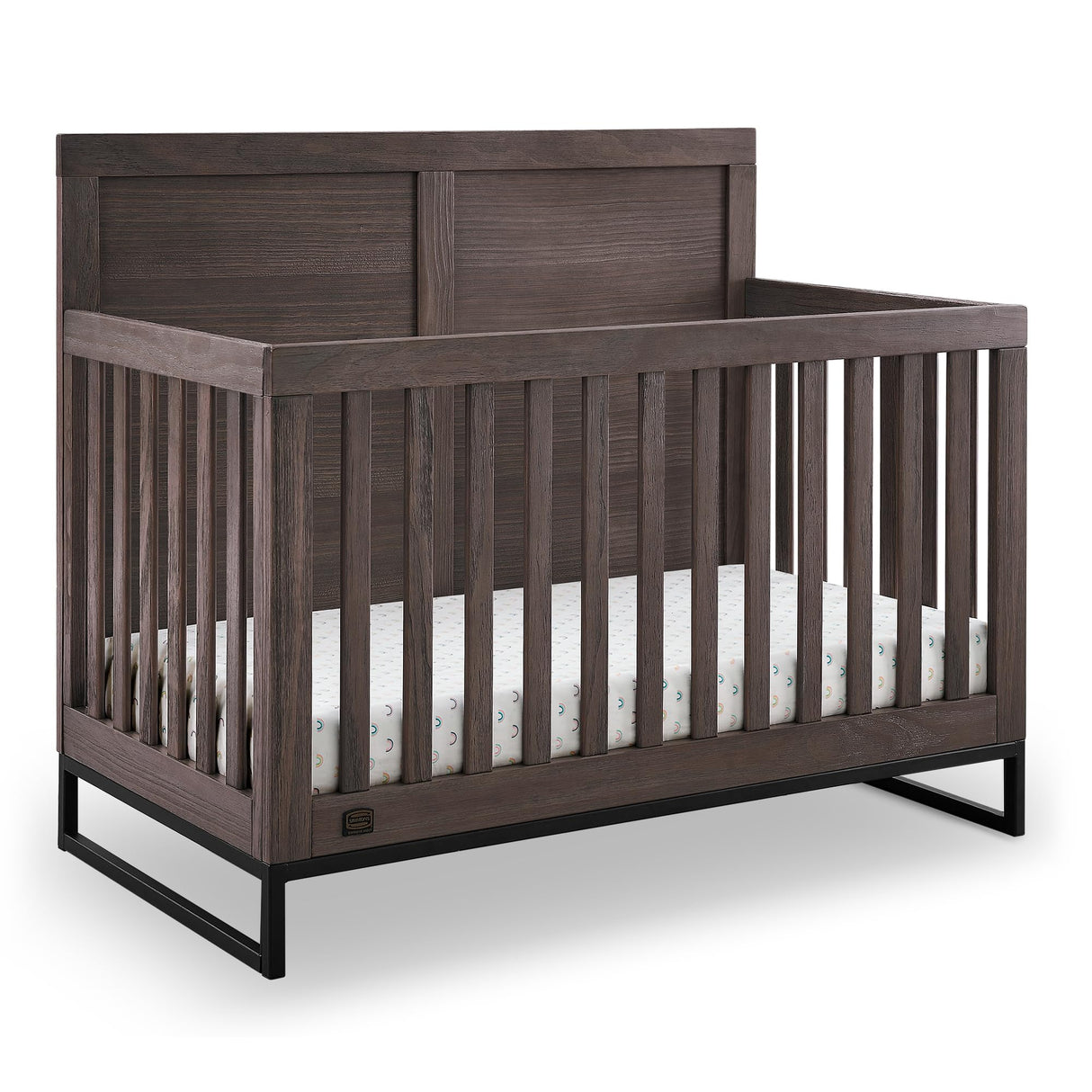 S Kids Foundry 6-in-1 Convertible Baby Crib, Rustic Grey with Matte Black