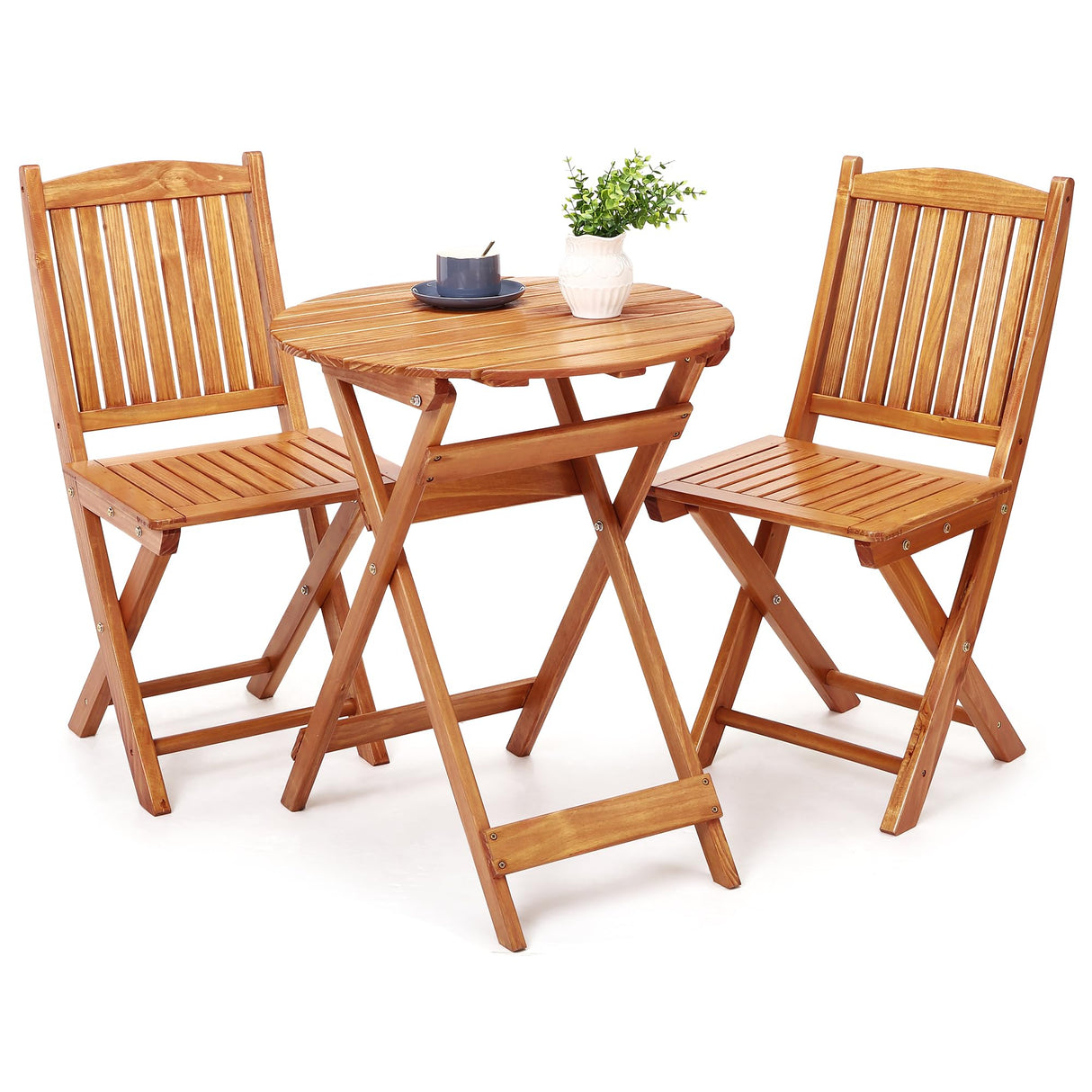 Foldable Patio Bistro Set - 2-Person Outdoor Table and Chairs for Balcony, Deck & Poolside