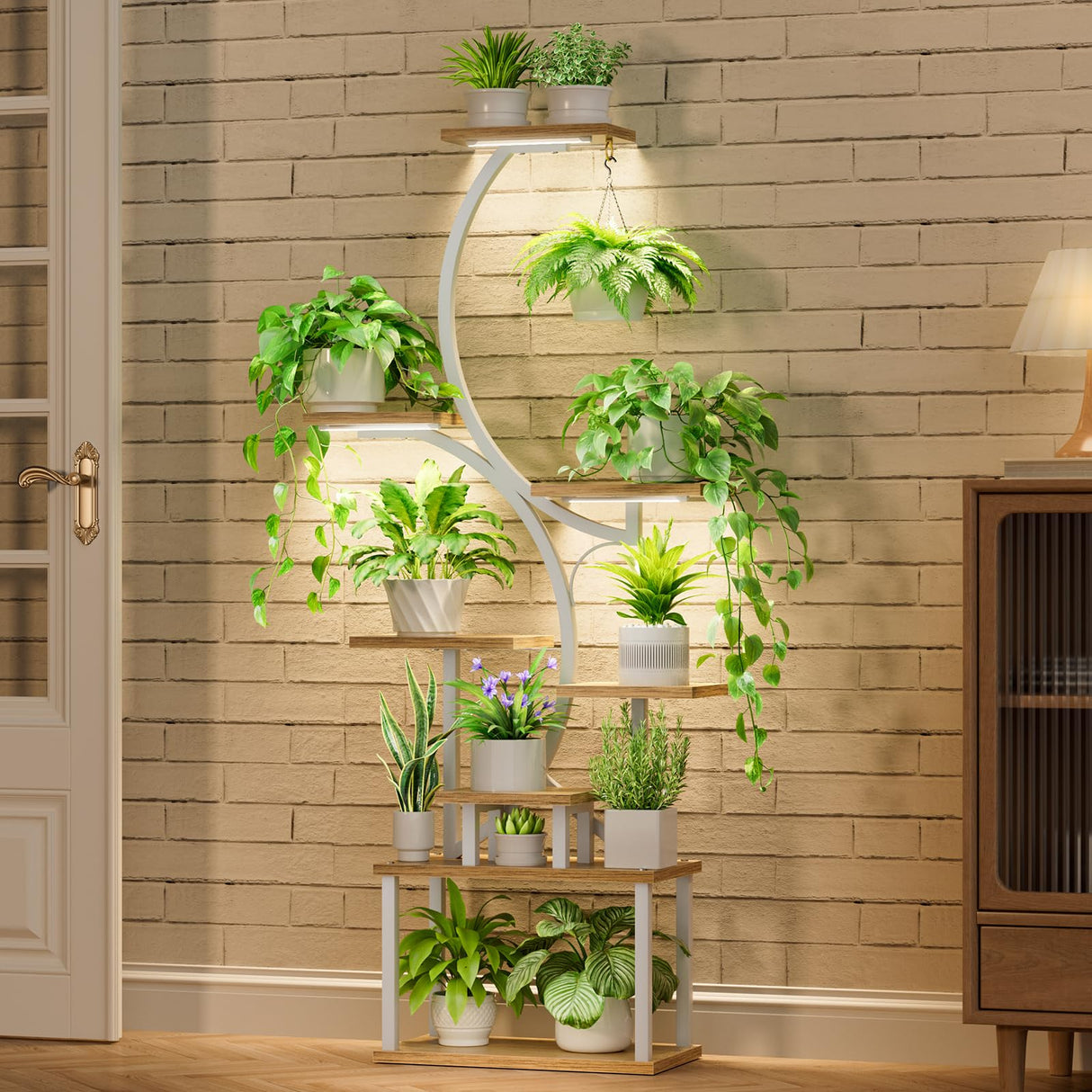 8-Tier Metal Plant Stand with Grow Lights – Indoor Corner Shelf