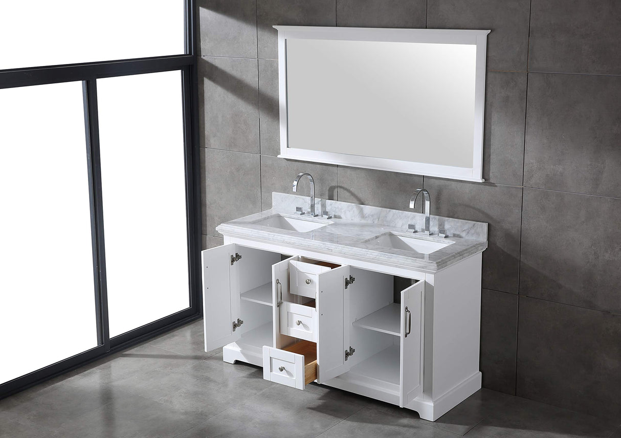 Mareo 60" Solid Wood Double Sink Bathroom Vanity | Marble Countertop & Backsplash