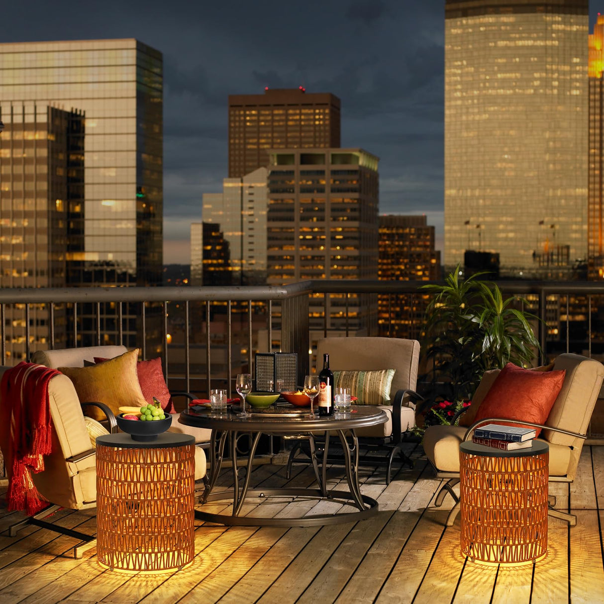 Outdoor Side End Table with Dimmable Light Remote Control