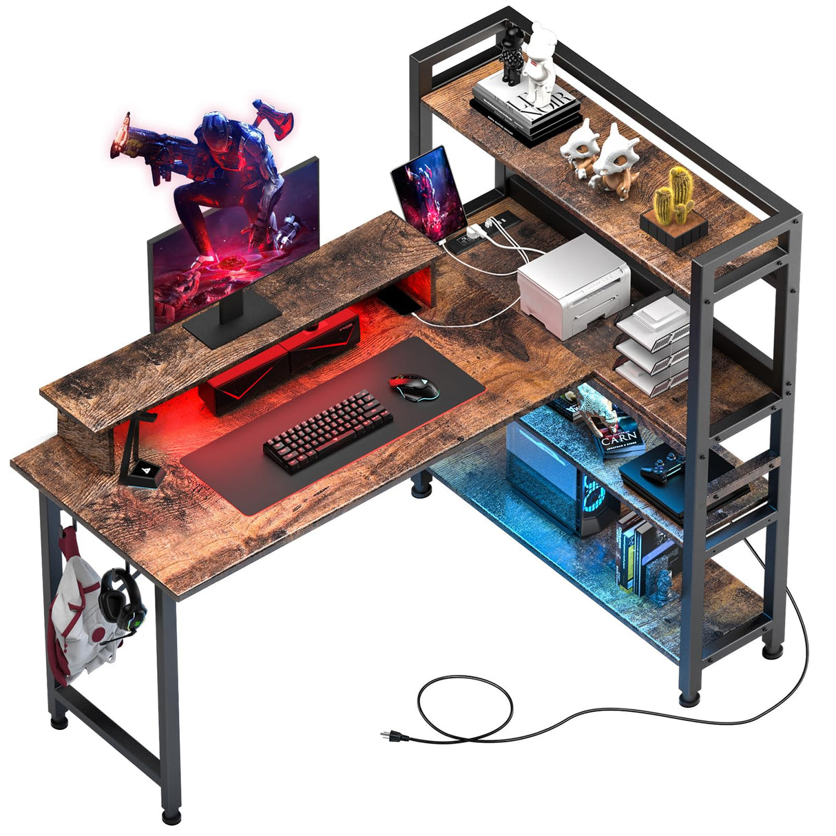 Gaming L Shaped Computer Desk, 55" Home Office Desk with Shelves