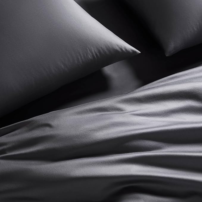 Luxury Sateen 4 Piece Sheet Set - 100% Cotton, King Size in Slate Grey - 1 Fitted Sheet, 1 Flat Sheet, 2 Pillowcases | Best Luxury Sheets