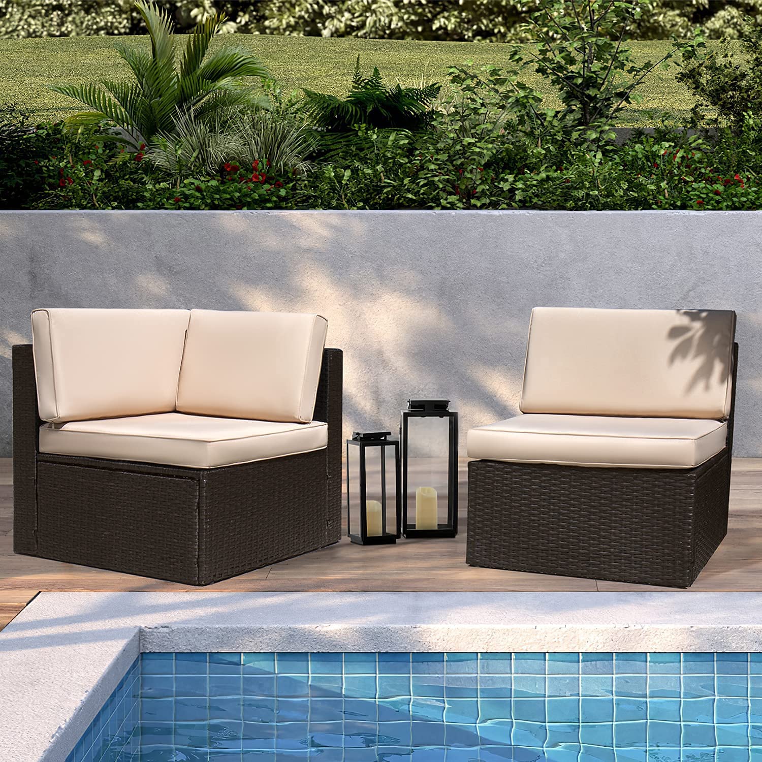 2 Pieces Patio Furniture Sofa Sets Outdoor All-Weather Sectional Corner Sofa