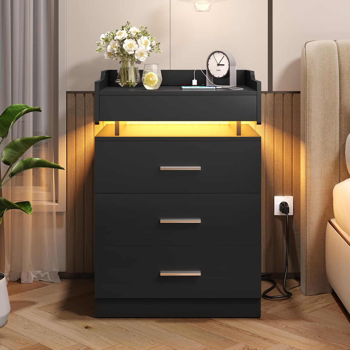 LED Nightstand Set of 2, Large Night Stand
