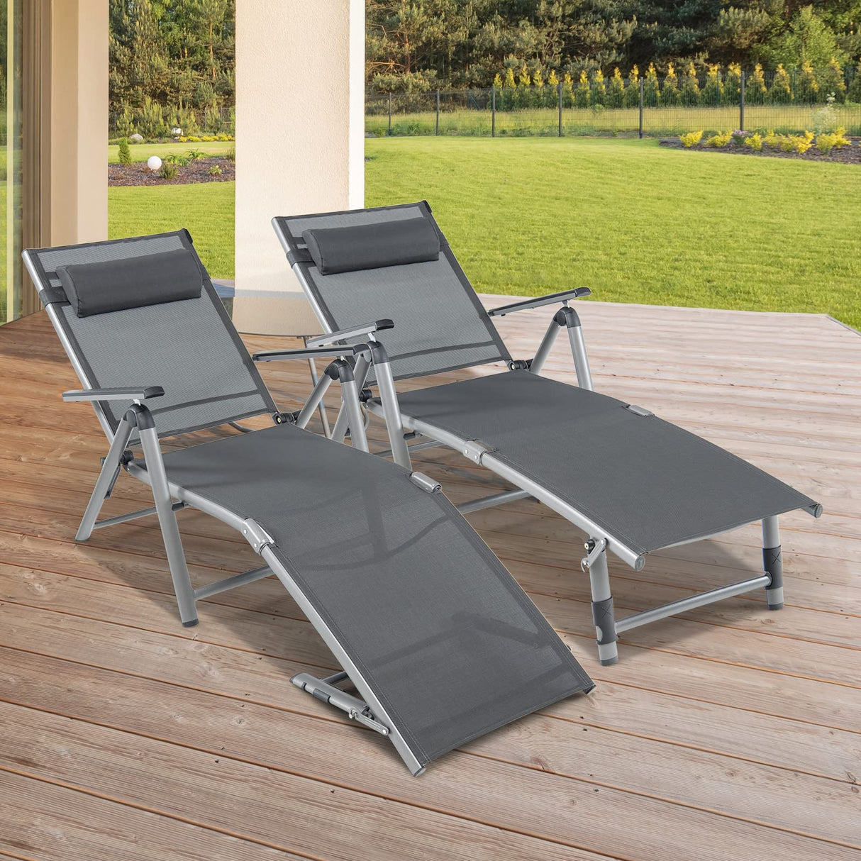 Folding Outdoor Adjustable Chaise Lounge Chair with Removable Cushion
