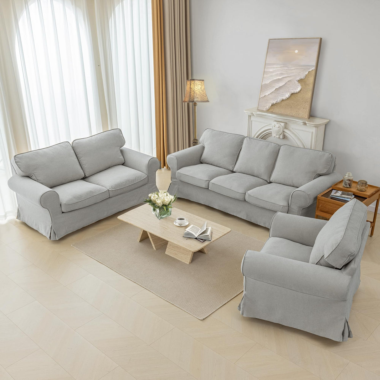 Light Grey EKTORP Loveseat Cover Custom Made Compatible for IKEA EKTORP 2 Seat Loveseat,