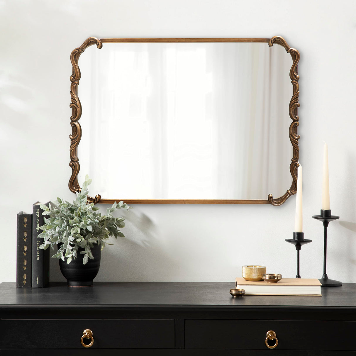 Rounded Rectangle Ornate Traditional Mirror