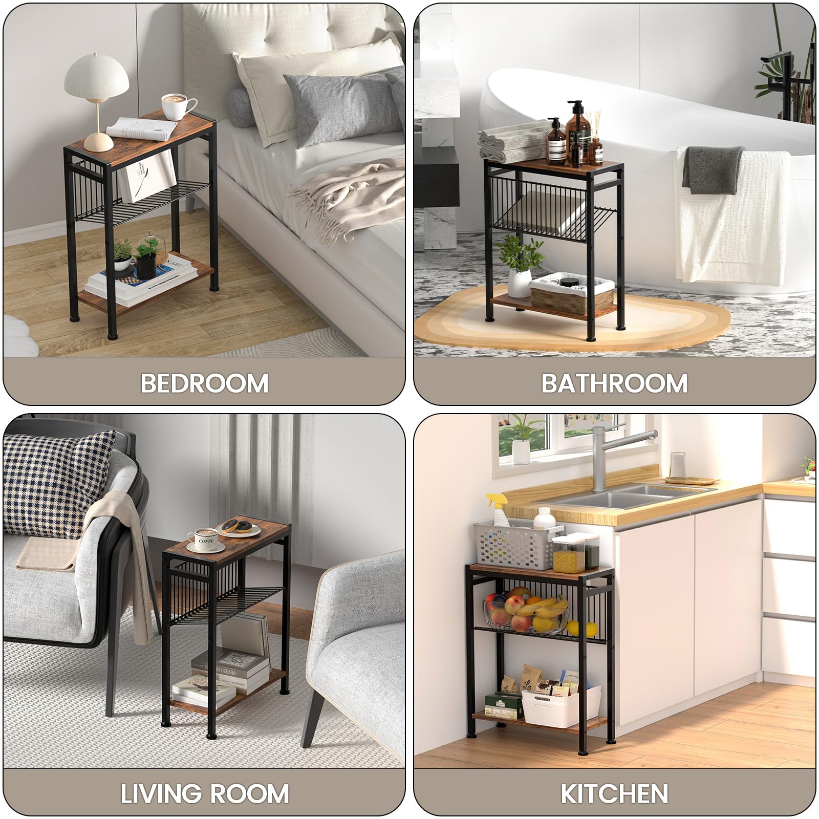 SlimFit 3-Tier Snack & Side Table with Magazine Rack