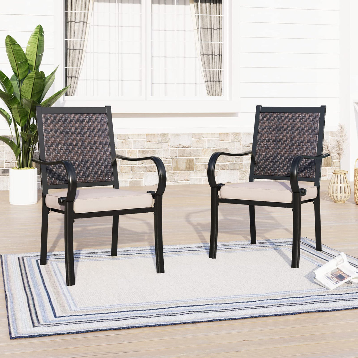 Gas Fire Pit Table Set 5 Pieces Outdoor Rattan Dining Set Patio Furniture 28" Propane