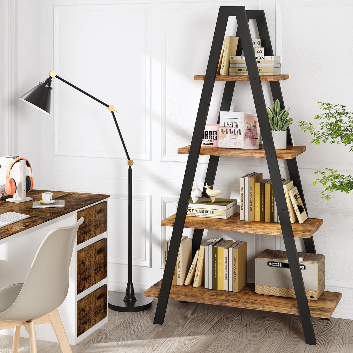 Industrial Bookshelf with Metal Frame by Recaceik - For Home Office and Living Room