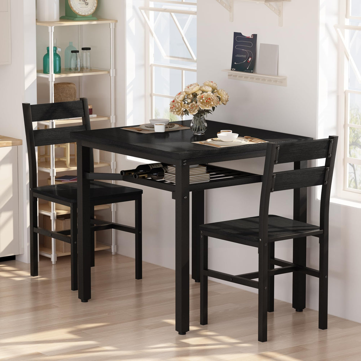 3-Piece Dining Table Set for Small Spaces with Storage
